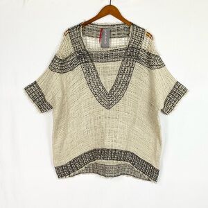 Pé De Chumbo Twill Linen Woven V Neck Short Sleeve Top Handmade Size Large